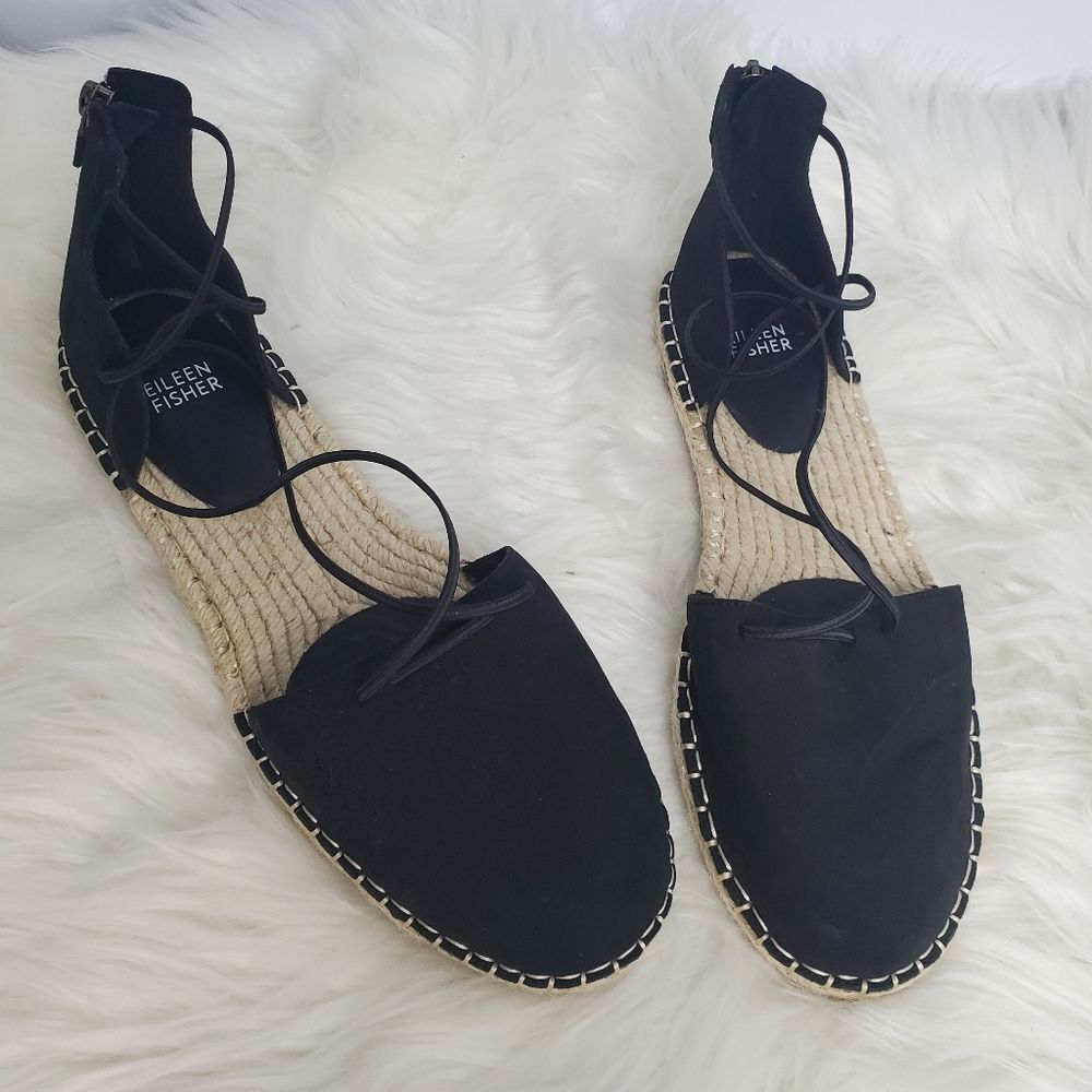 Eileen Fisher Black Suede Lace-Up Espadrilles Size 10